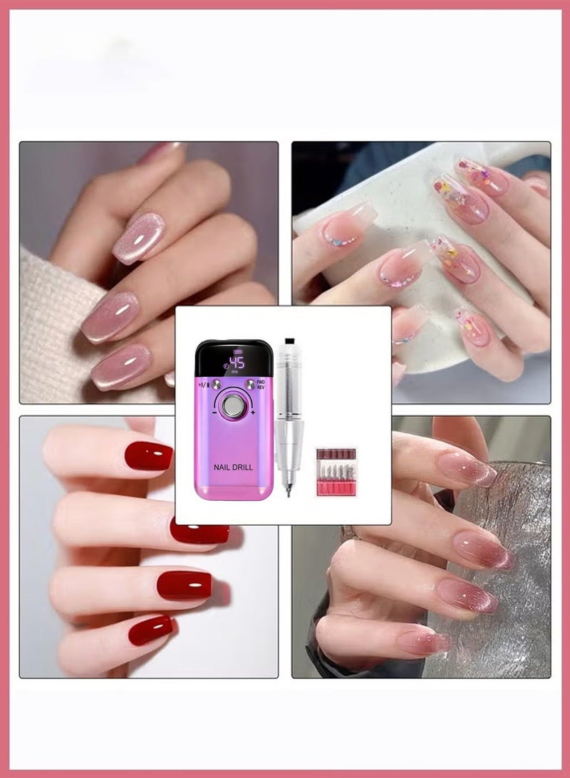 مجموعة آلة طحن الأظافر الكهربائية، آلة طحن أظافر محمولة قابلة للشحن بسرعة 45000 دورة في الدقيقة مع رؤوس طحن الأظافر، أدوات أظافر عالية السرعة لصالونات الأظافر (بنفسجي) - Image 2